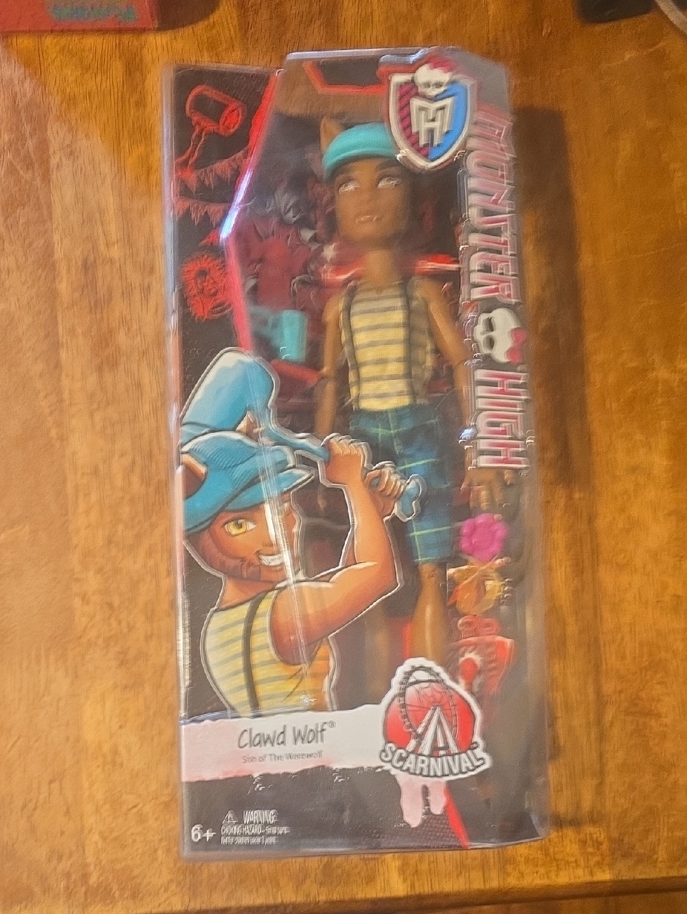 monster high Clawd Wolf Doll in Teal Hat & Yellow Striped Top